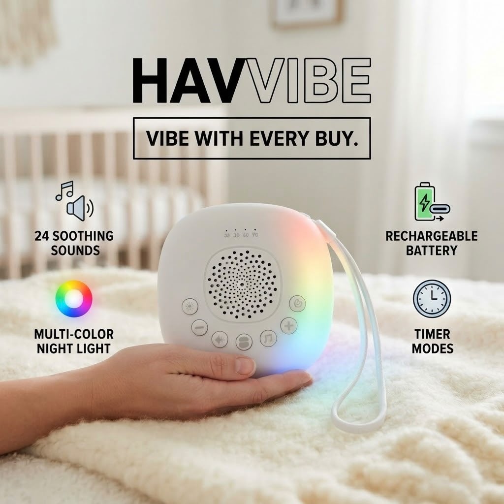 Portable Baby Sound Machine & Night Light | 24 Soothing Sounds, USB-C Rechargeable, & Auto-Off Timer for Peaceful Sleep by Havvibe